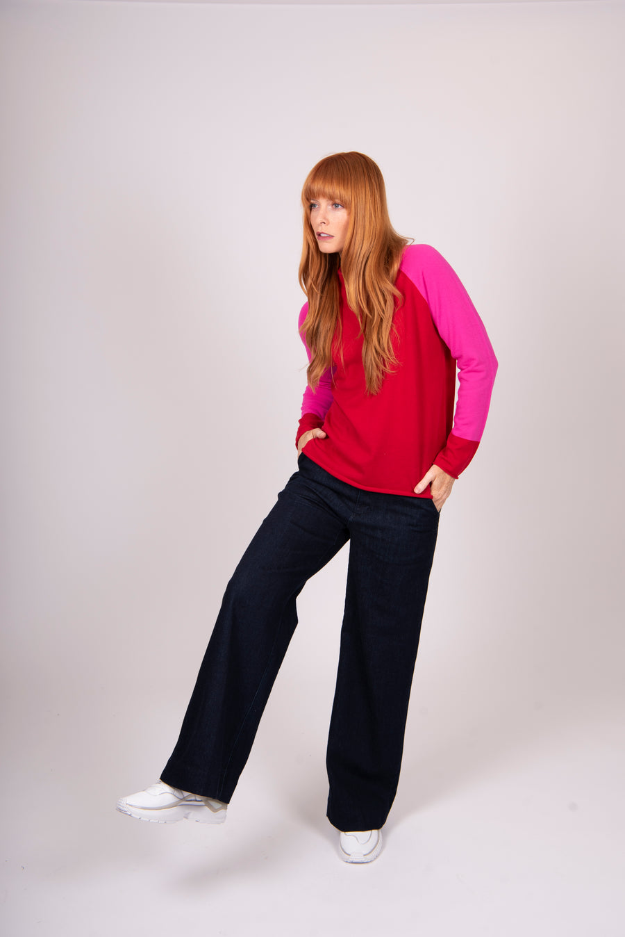 Colour Block Trim Pullover | Red/Fuchsia | Bridge & Lord