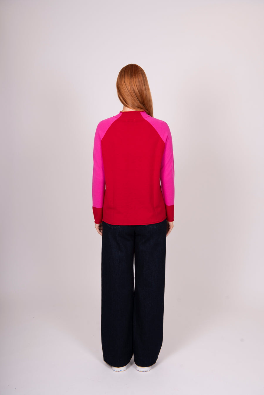 Colour Block Trim Pullover | Red/Fuchsia | Bridge & Lord
