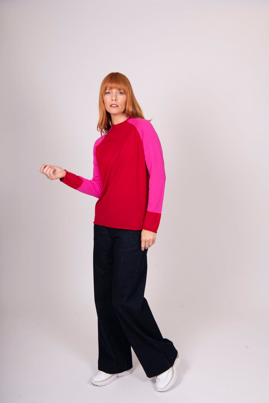 Colour Block Trim Pullover | Red/Fuchsia | Bridge & Lord