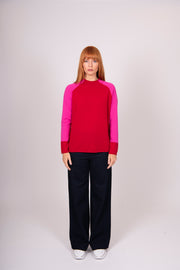 Colour Block Trim Pullover | Red/Fuchsia | Bridge & Lord