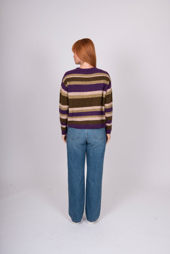 Alpaca Multi Stripe Pullover | Plum/Olive| Bridge & Lord