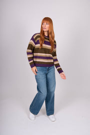 Alpaca Multi Stripe Pullover | Plum/Olive| Bridge & Lord