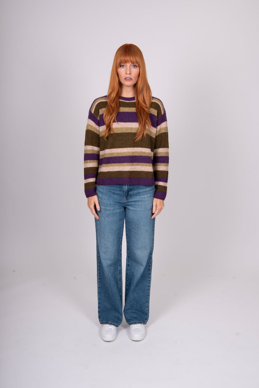 Alpaca Multi Stripe Pullover | Plum/Olive| Bridge & Lord