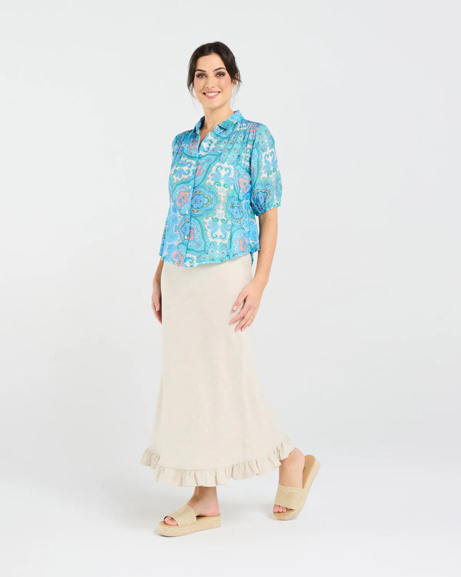 Darrell Gathered Shirt | Blue | Blackstone