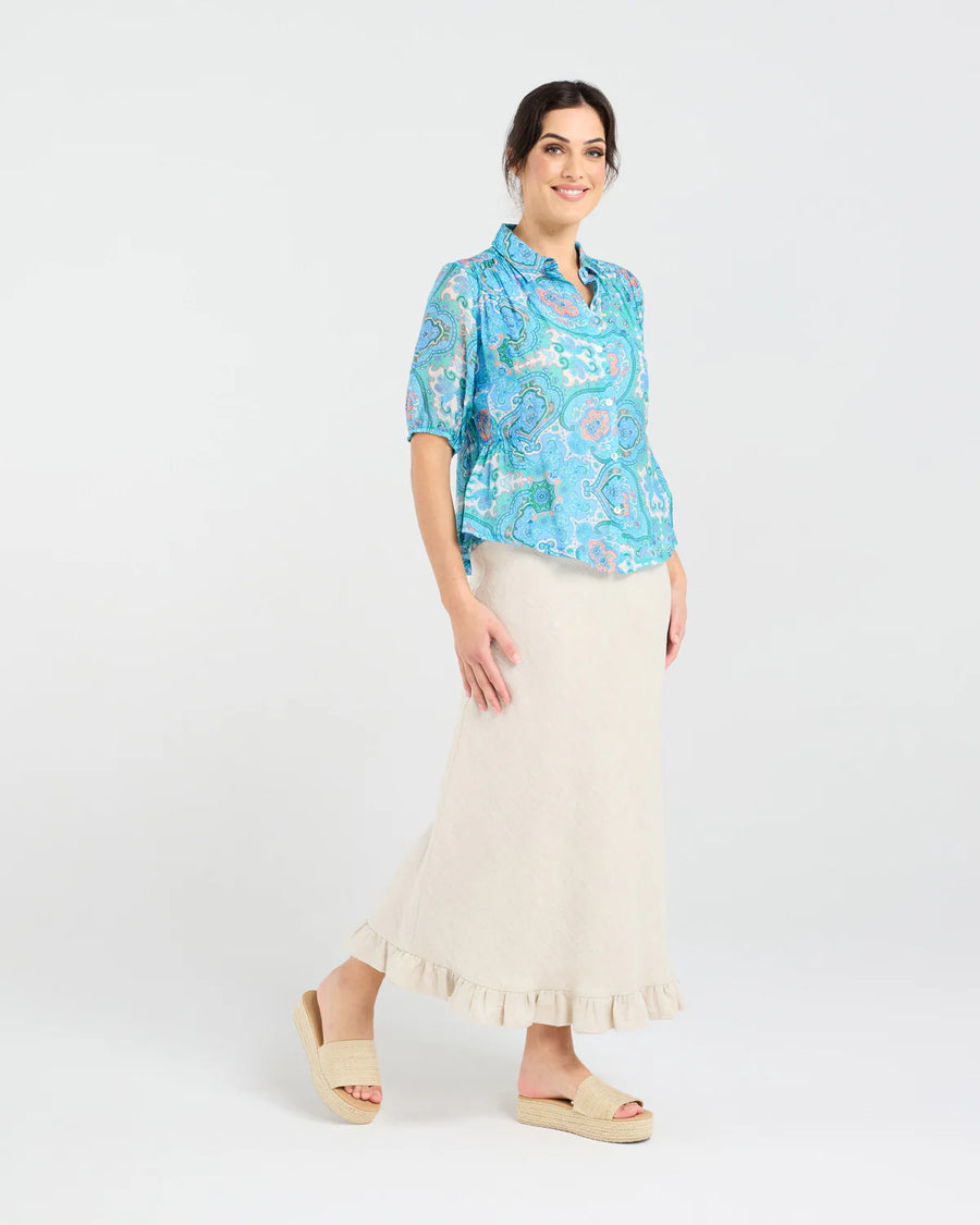 Darrell Gathered Shirt | Blue | Blackstone
