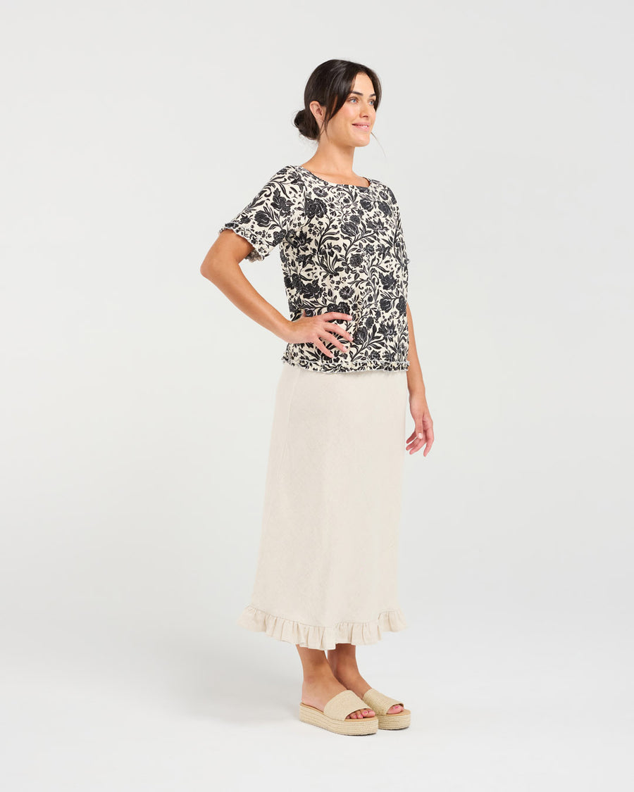 Lydia Frill Top | Rose/Black | Blackstone