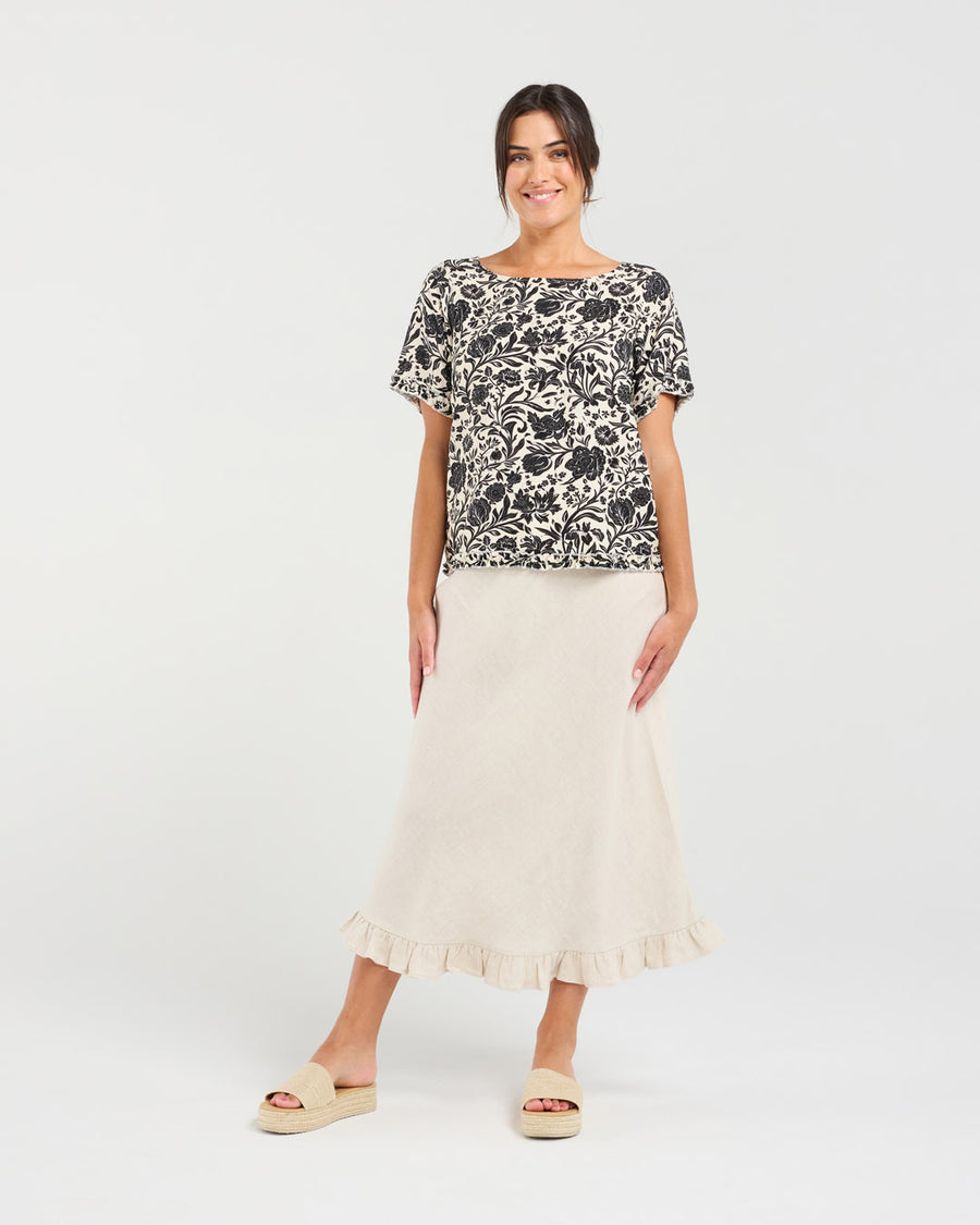 Lydia Frill Top | Rose/Black | Blackstone