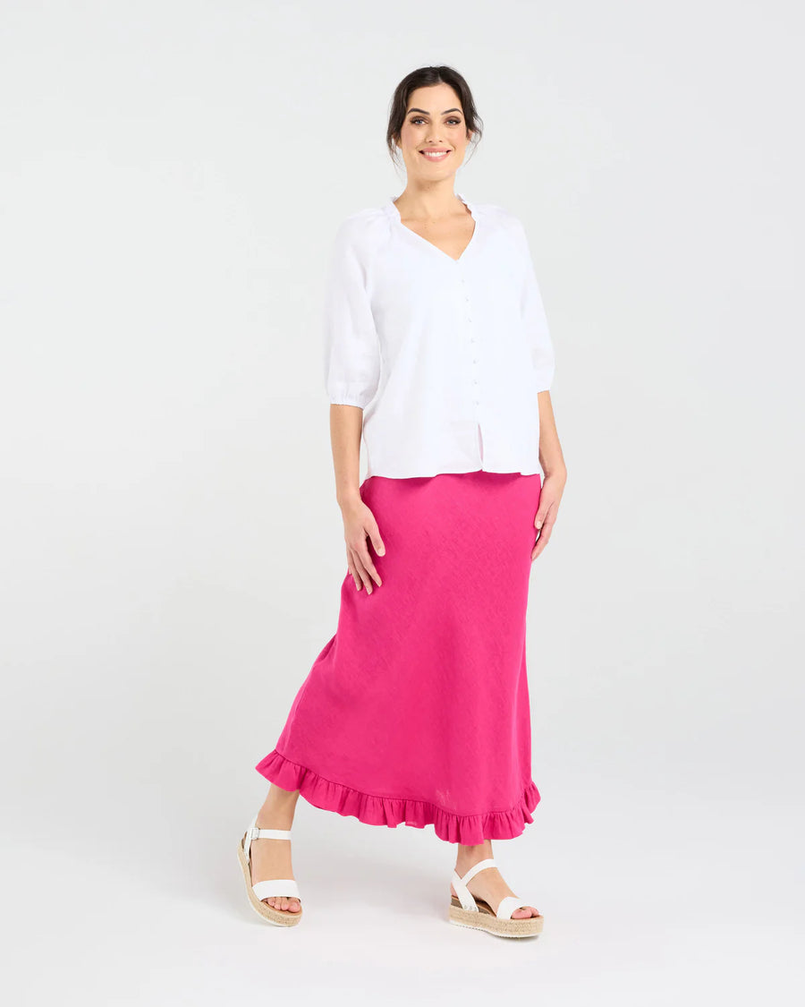 Justine Frill Blouse | White | Blackstone