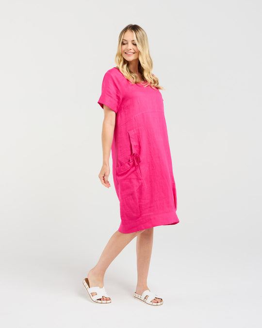 Lilian Linen Dress | Raspberry | Blackstone