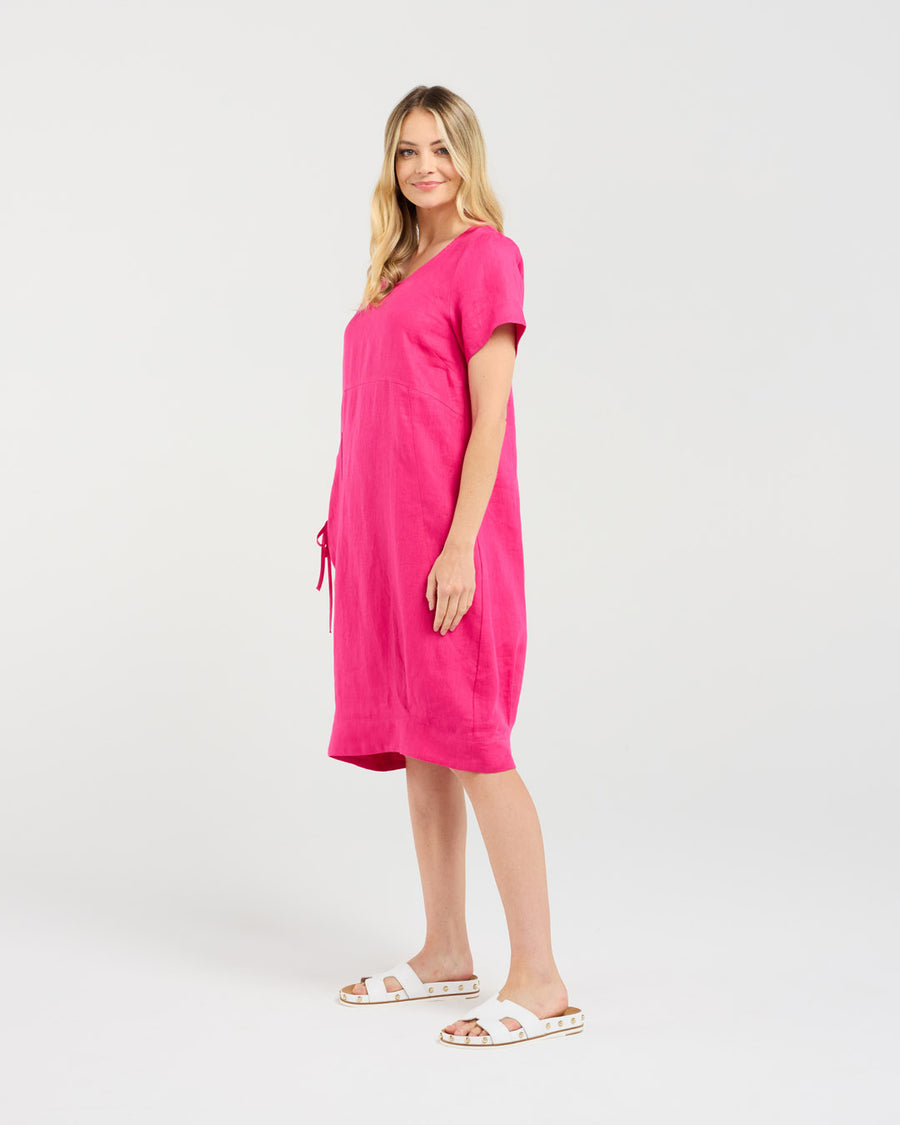Lilian Linen Dress | Raspberry | Blackstone