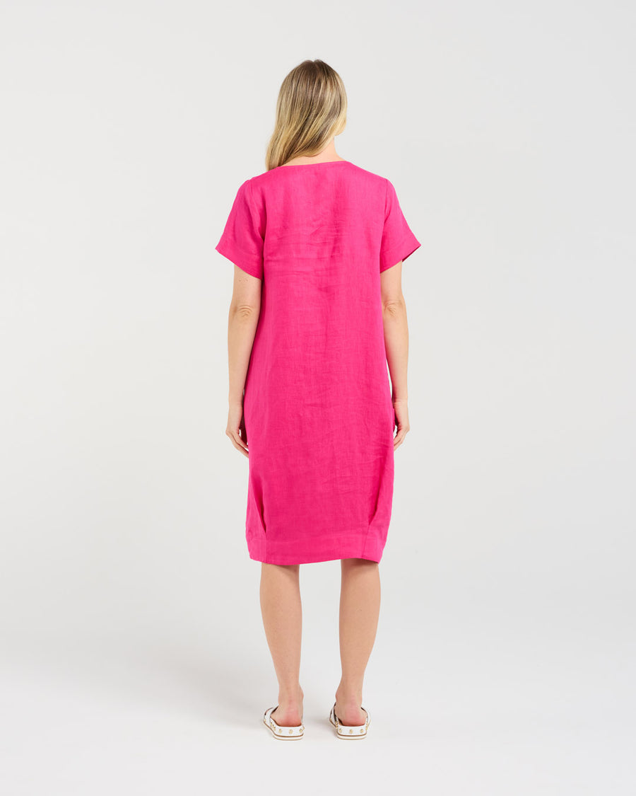 Lilian Linen Dress | Raspberry | Blackstone