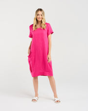 Lilian Linen Dress | Raspberry | Blackstone