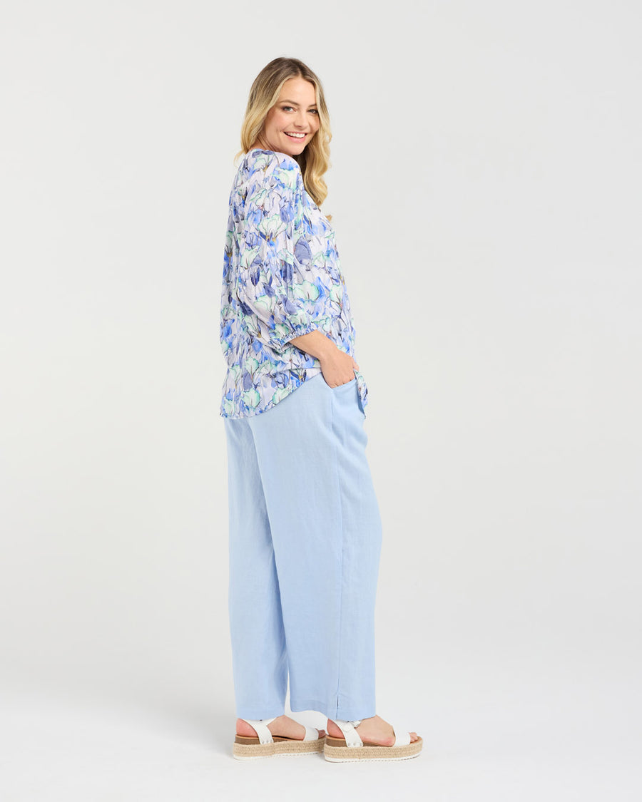 Celine Gathered Top | Blue | Blackstone