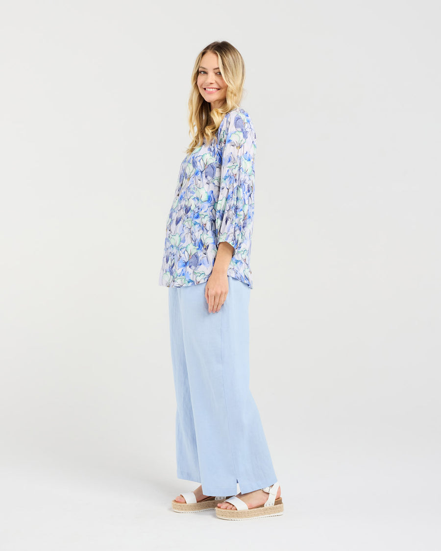 Celine Gathered Top | Blue | Blackstone