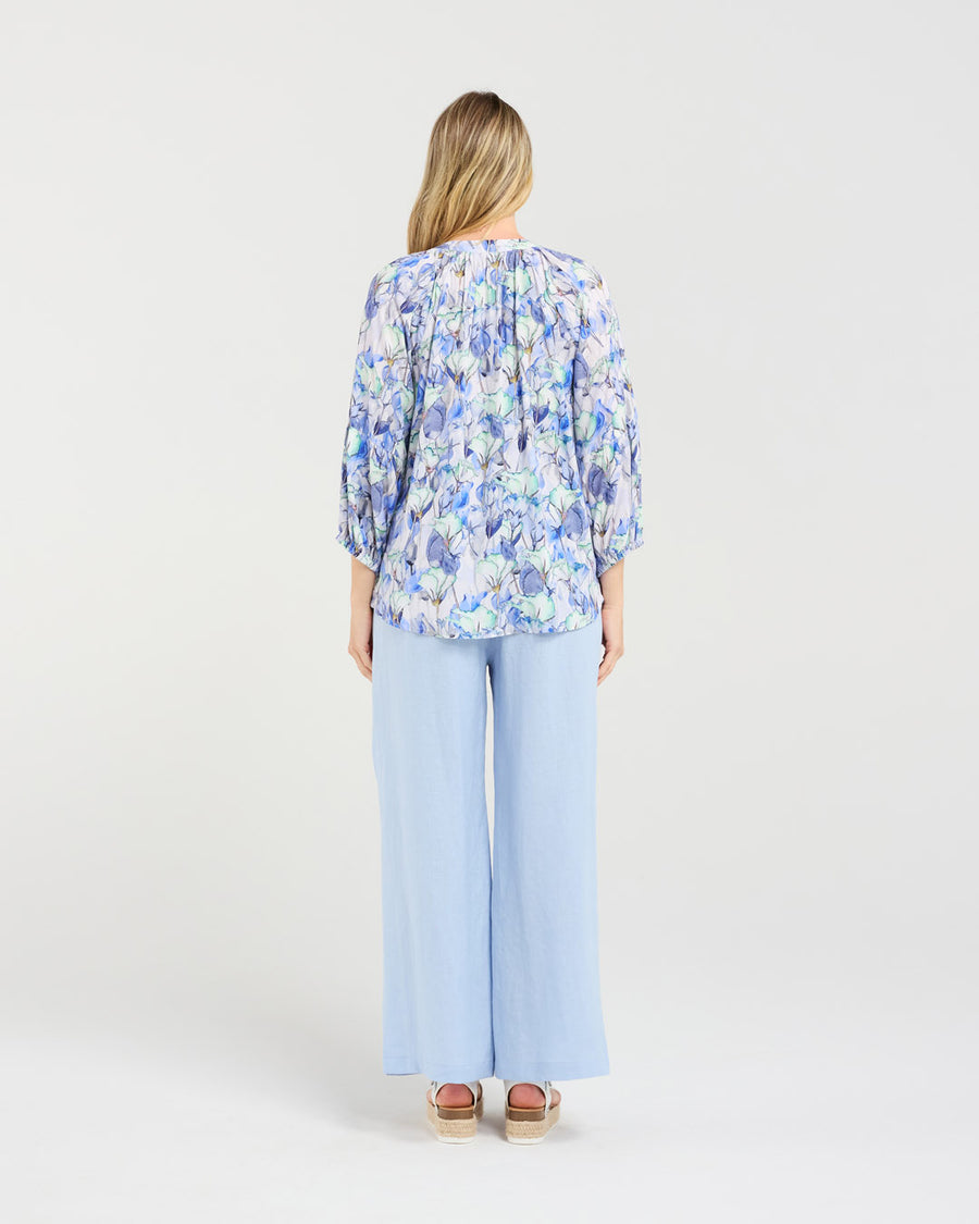 Celine Gathered Top | Blue | Blackstone