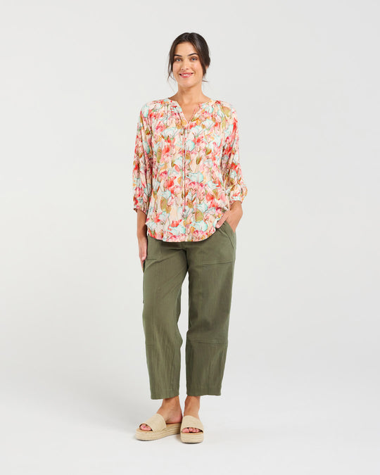 Celine Gathered Top | Coral | Blackstone