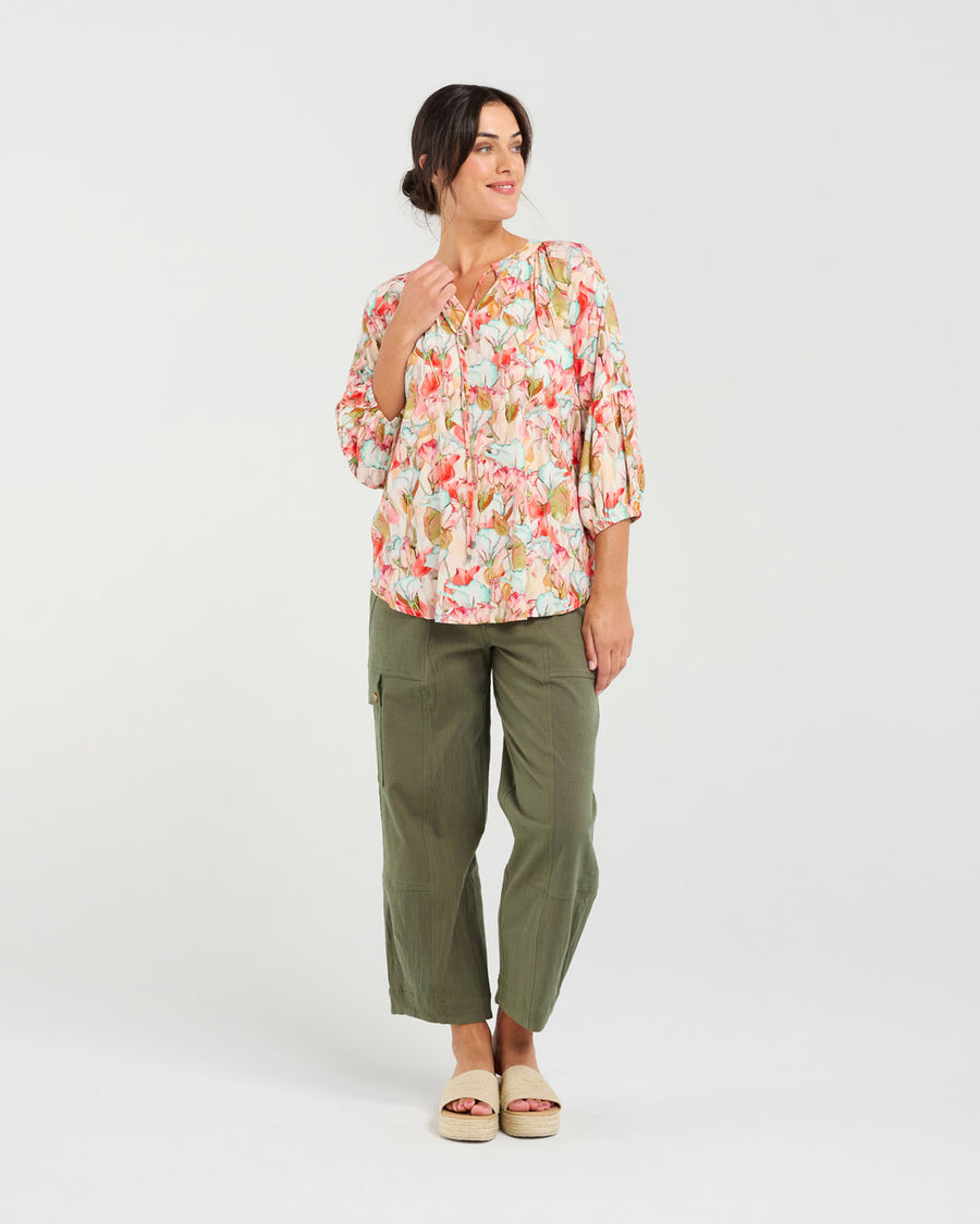 Celine Gathered Top | Coral | Blackstone