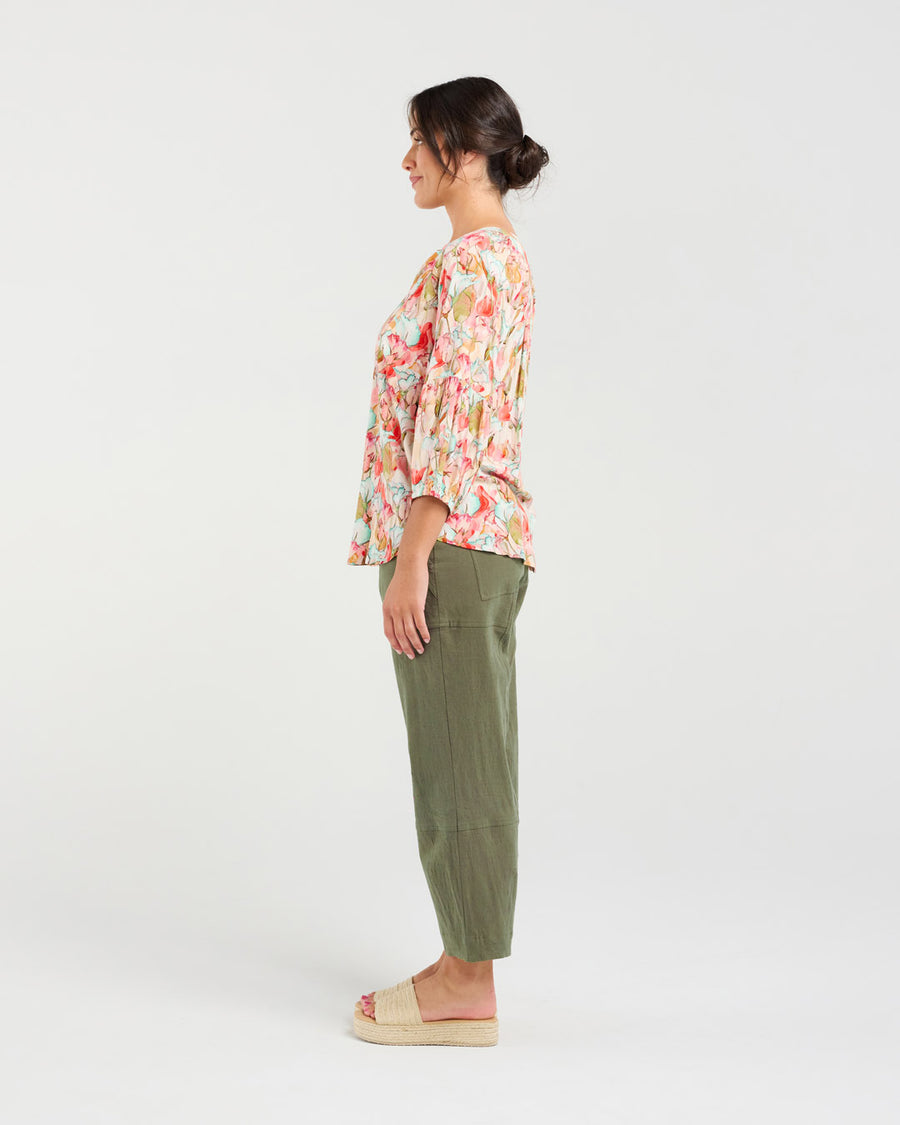 Celine Gathered Top | Coral | Blackstone