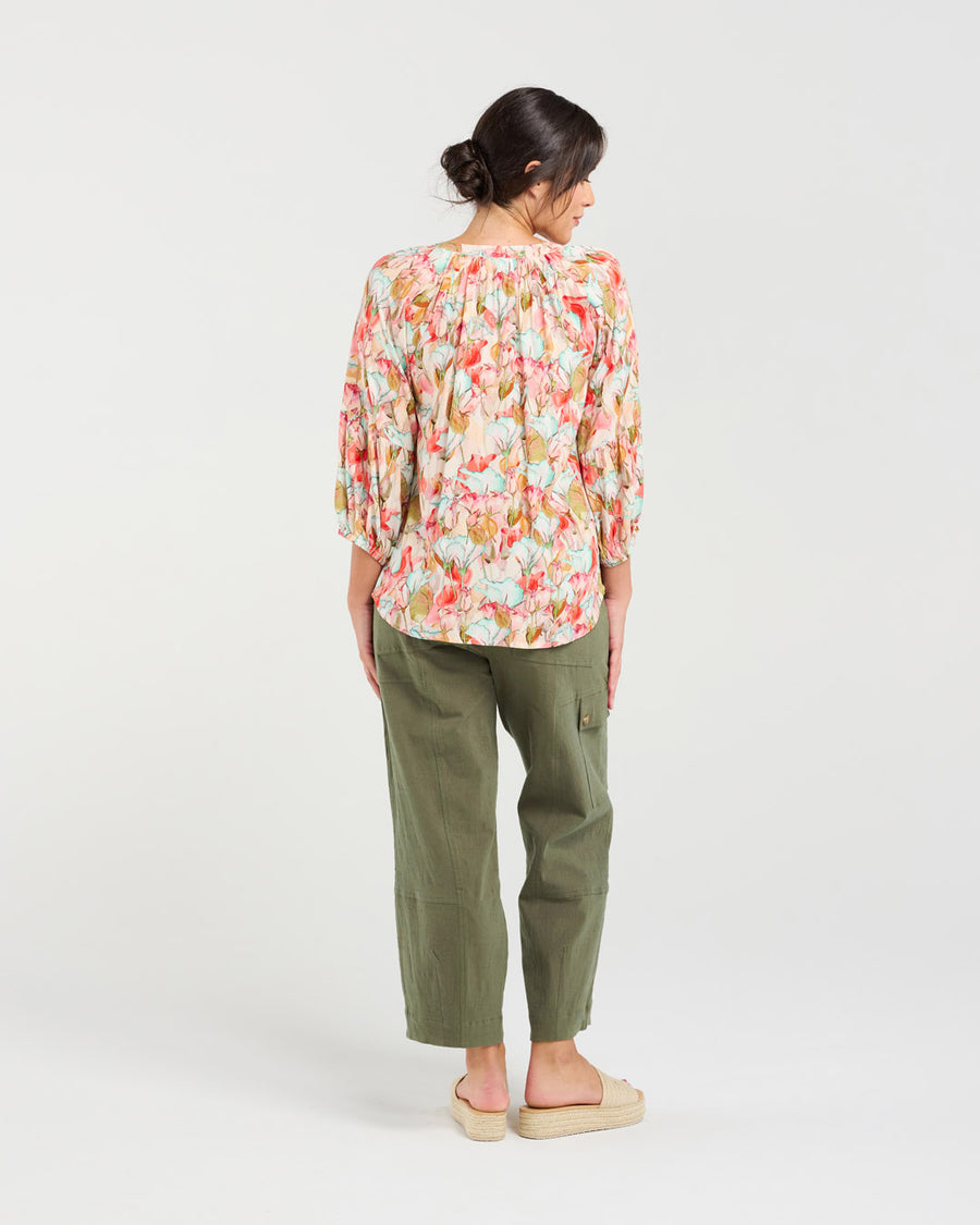 Celine Gathered Top | Coral | Blackstone