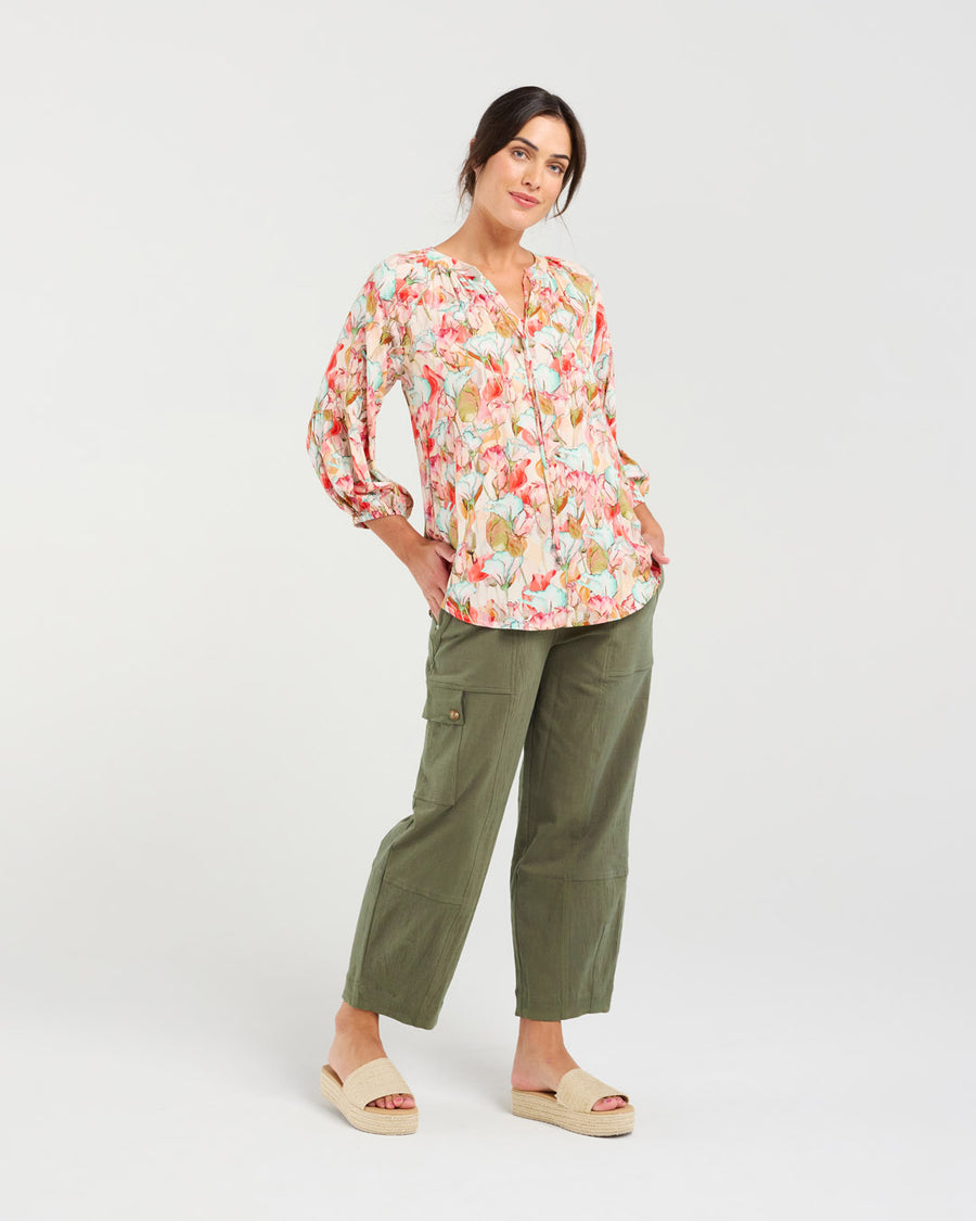 Celine Gathered Top | Coral | Blackstone