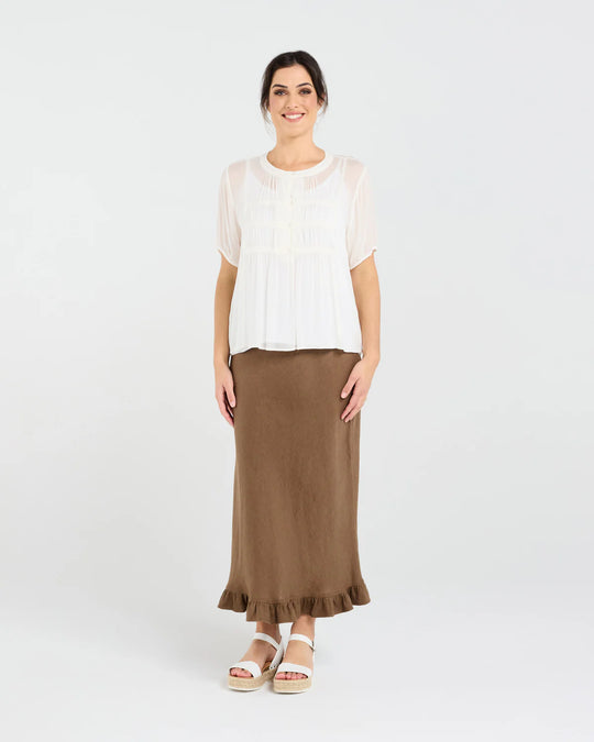 Hilarie Gathered Top | White | Blackstone