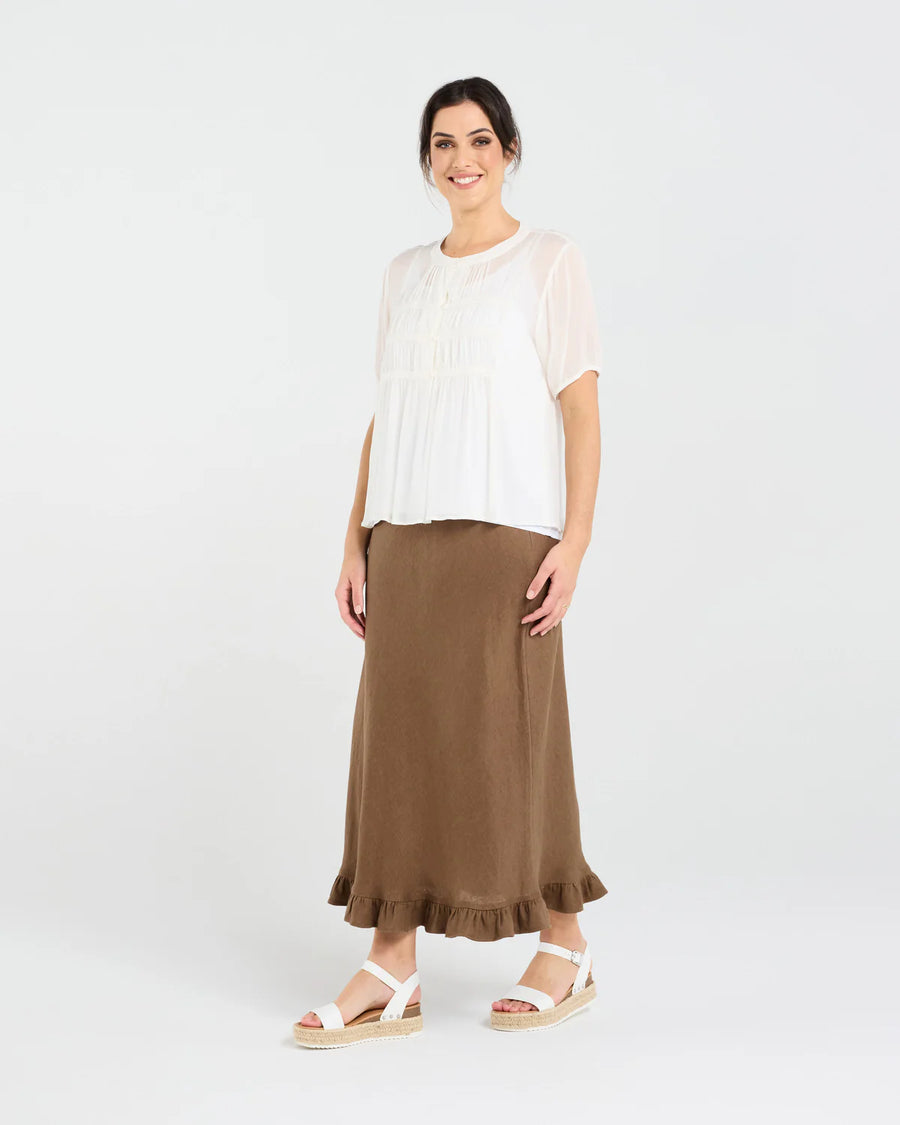 Hilarie Gathered Top | White | Blackstone