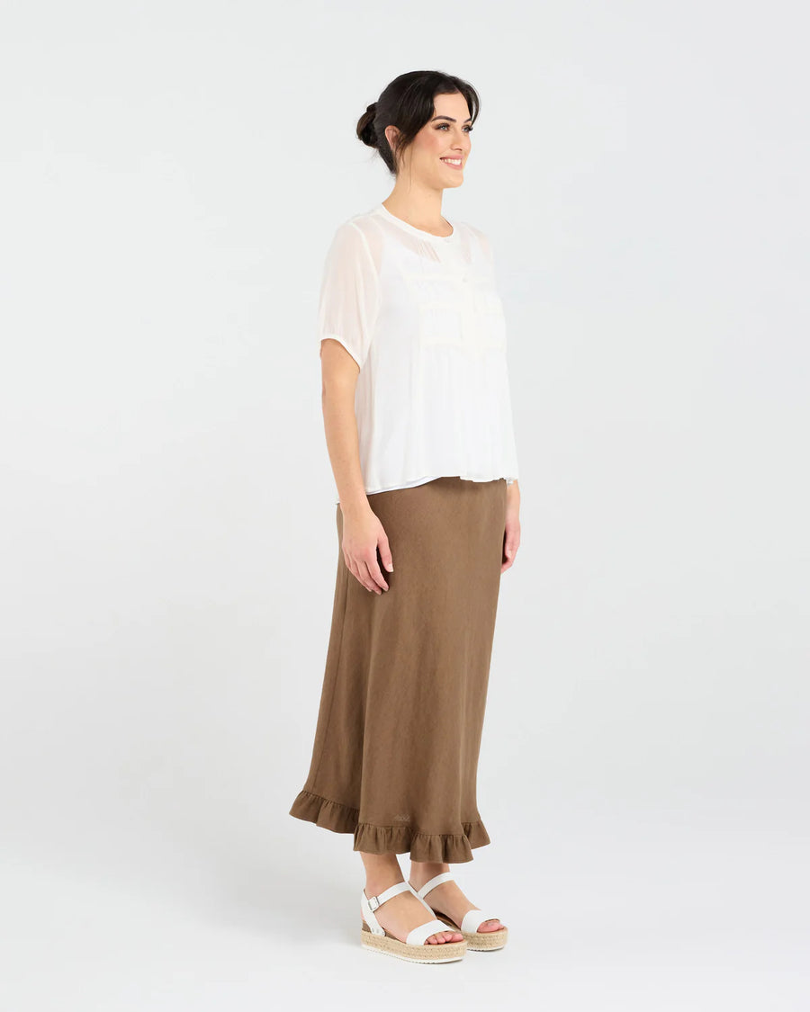Hilarie Gathered Top | White | Blackstone
