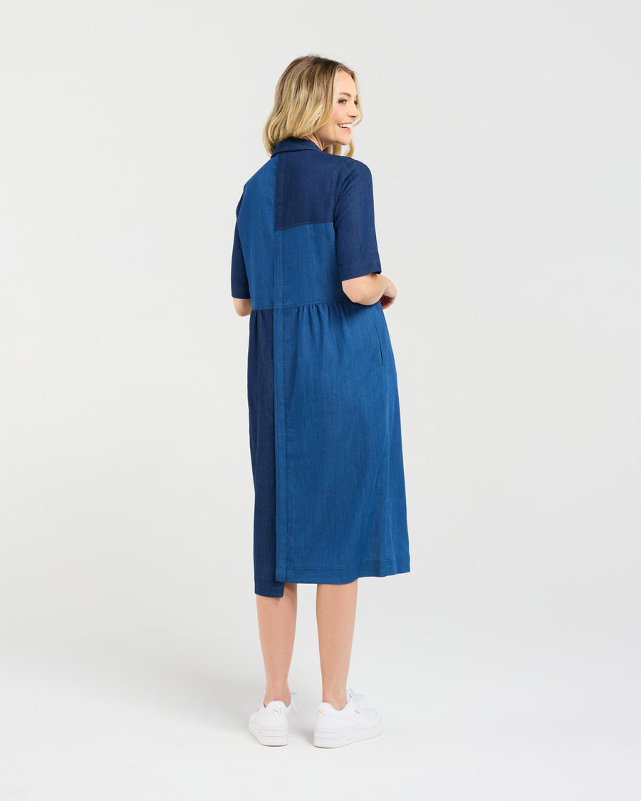 Elise Patchwork Denim Dress | Blackstone