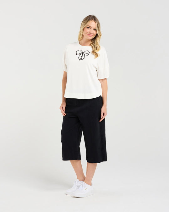 Bridie Bow Tie Tee | White | Blackstone