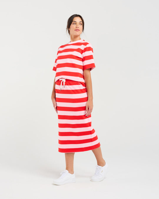 Remy Boxy Tee | Red/Pink Stripe | Blackstone