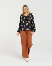 Ava Gathered V Top | Midnight Garden | Blackstone