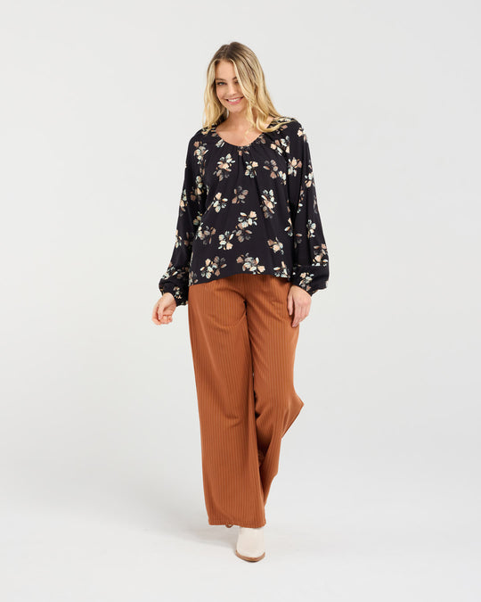 Ava Gathered V Top | Midnight Garden | Blackstone