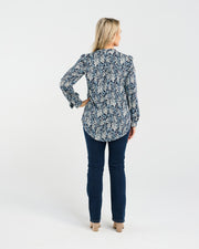 Ellie Pintuck Front Blouse | Navy Jasmine | Blackstone
