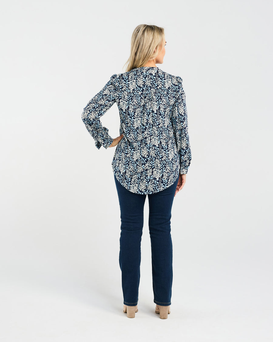 Ellie Pintuck Front Blouse | Navy Jasmine | Blackstone