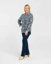 Ellie Pintuck Front Blouse | Navy Jasmine | Blackstone