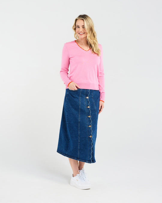 Maddy Scallop Trim Knit | Pink | Blackstone