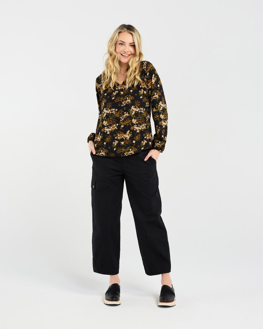 Olivia Mandarin Collar Top | Black Orchid | Blackstone