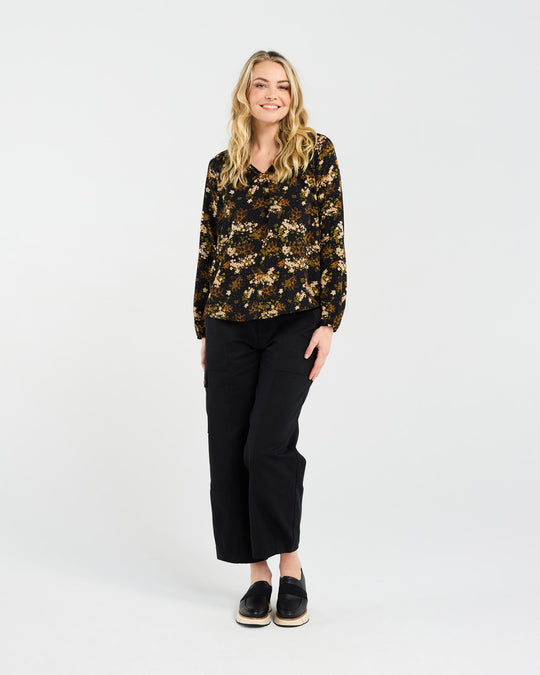 Olivia Mandarin Collar Top | Black Orchid | Blackstone