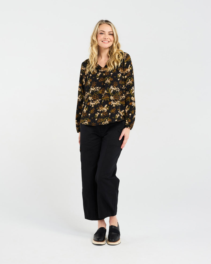 Olivia Mandarin Collar Top | Black Orchid | Blackstone