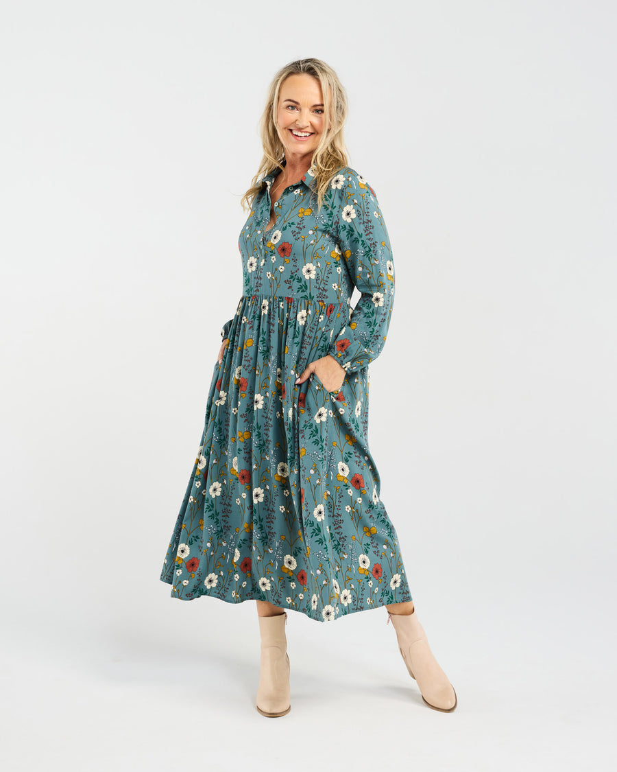 Geneva Button Placket Dress | Blue Wildflower | Blackstone