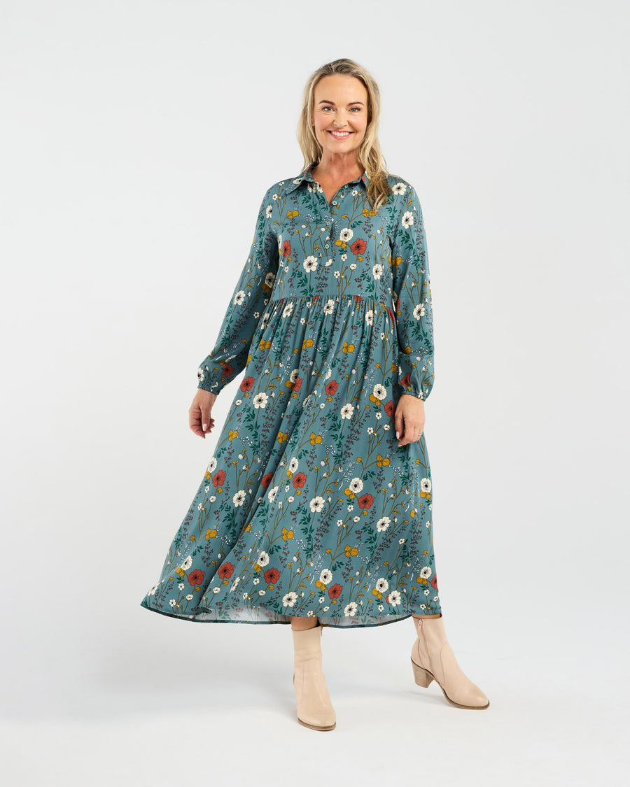 Geneva Button Placket Dress | Blue Wildflower | Blackstone