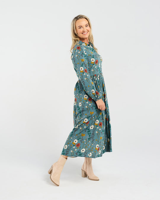 Geneva Button Placket Dress | Blue Wildflower | Blackstone