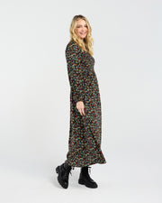 Sienna Shirred Dress | Black Retro Floral | Blackstone
