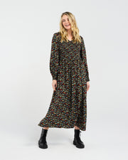 Sienna Shirred Dress | Black Retro Floral | Blackstone