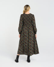 Sienna Shirred Dress | Black Retro Floral | Blackstone