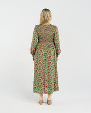 Sienna Shirred Dress | Olive Retro Floral | Blackstone