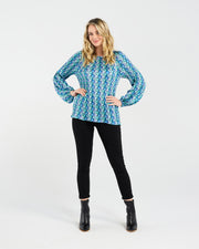 Anya Pleat Top | Blue Art Deco | Blackstone