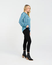 Anya Pleat Top | Blue Art Deco | Blackstone