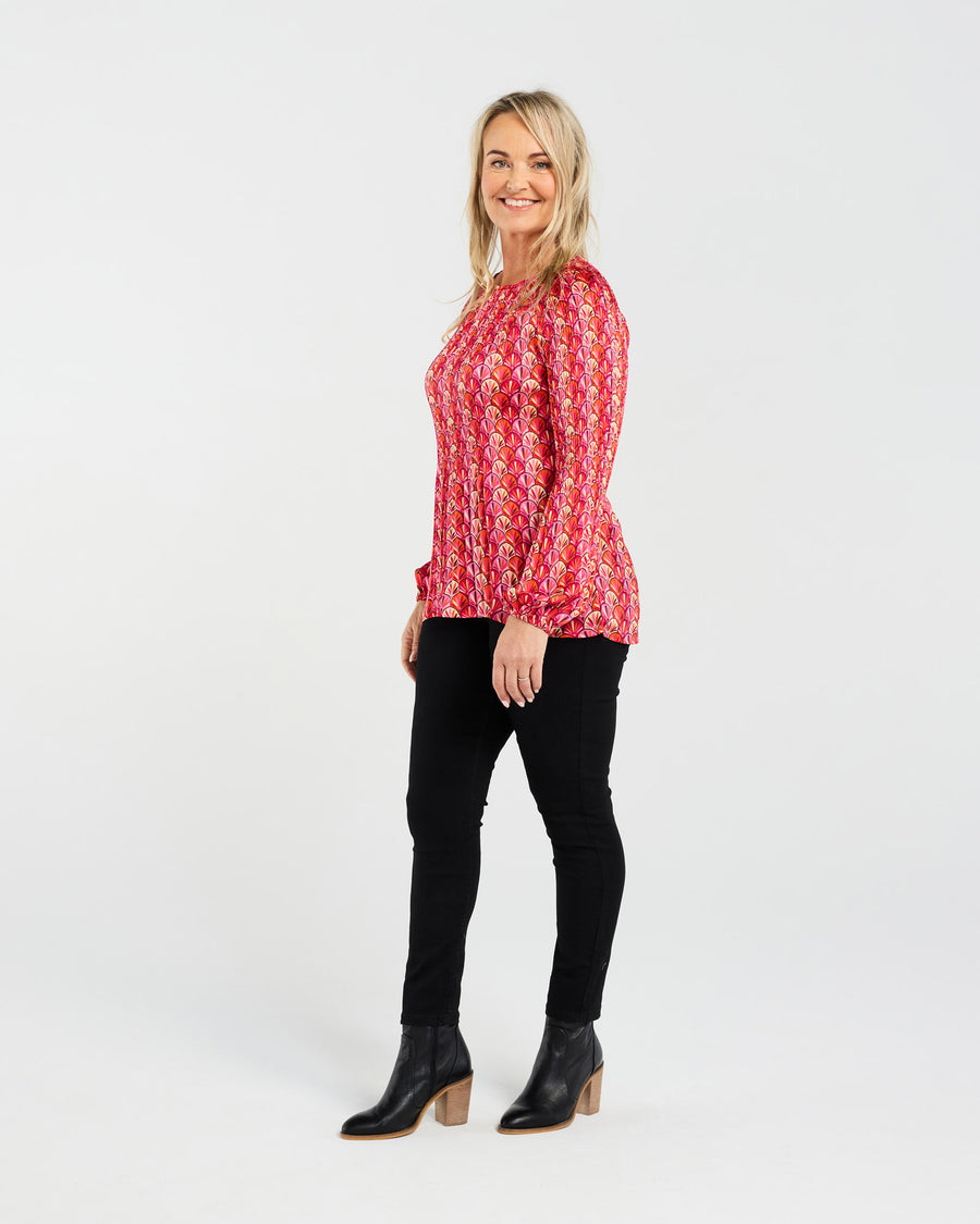 Anya Pleat Top | Pink Art Deco | Blackstone