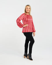 Anya Pleat Top | Pink Art Deco | Blackstone